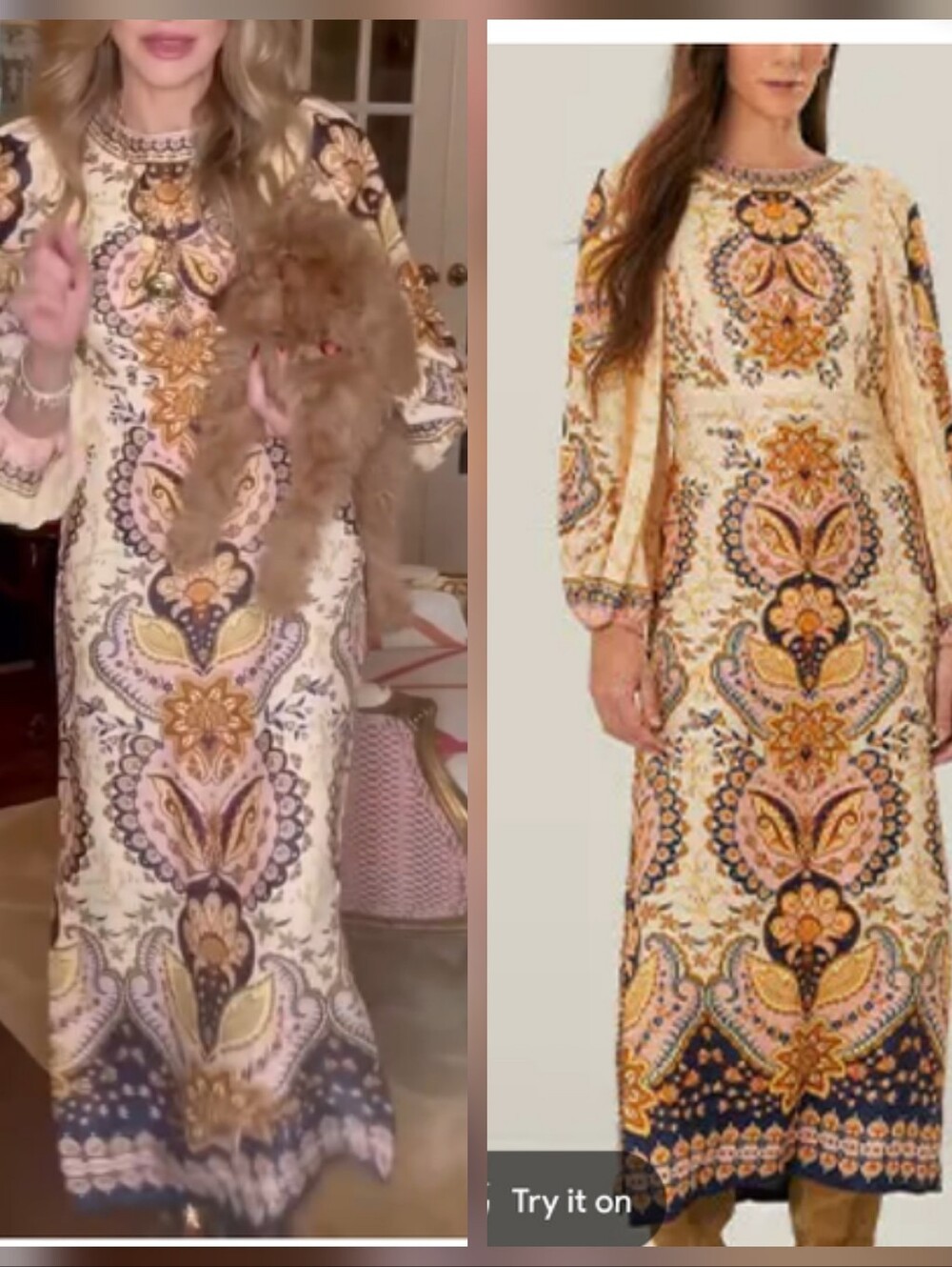 FARM Rio Cream Midi Dress with Yellow, Navy and Pink Paisley Print